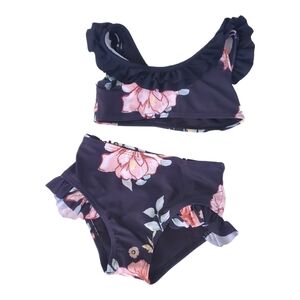 NWOT Eden Two-piece Bikini Swimsuit Black Floral Print Size 104 (4T)